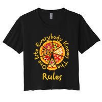 Funny 1 One Bite Everybody Knows Rules Pizza Food Lover Women's Crop Top Tee