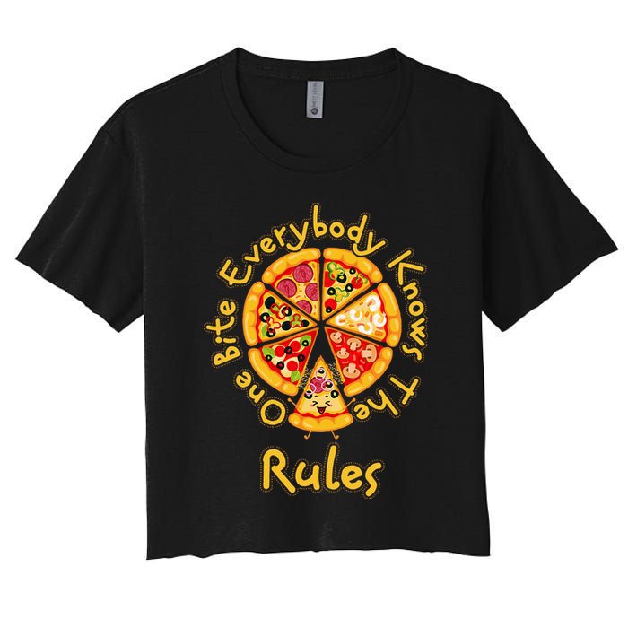 Funny 1 One Bite Everybody Knows Rules Pizza Food Lover Women's Crop Top Tee