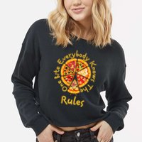 Funny 1 One Bite Everybody Knows Rules Pizza Food Lover Cropped Pullover Crew