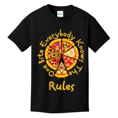 Funny 1 One Bite Everybody Knows Rules Pizza Food Lover Kids T-Shirt