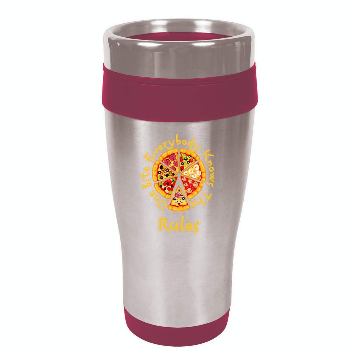 Funny 1 One Bite Everybody Knows Rules Pizza Food Lover 16oz Travel Tumbler