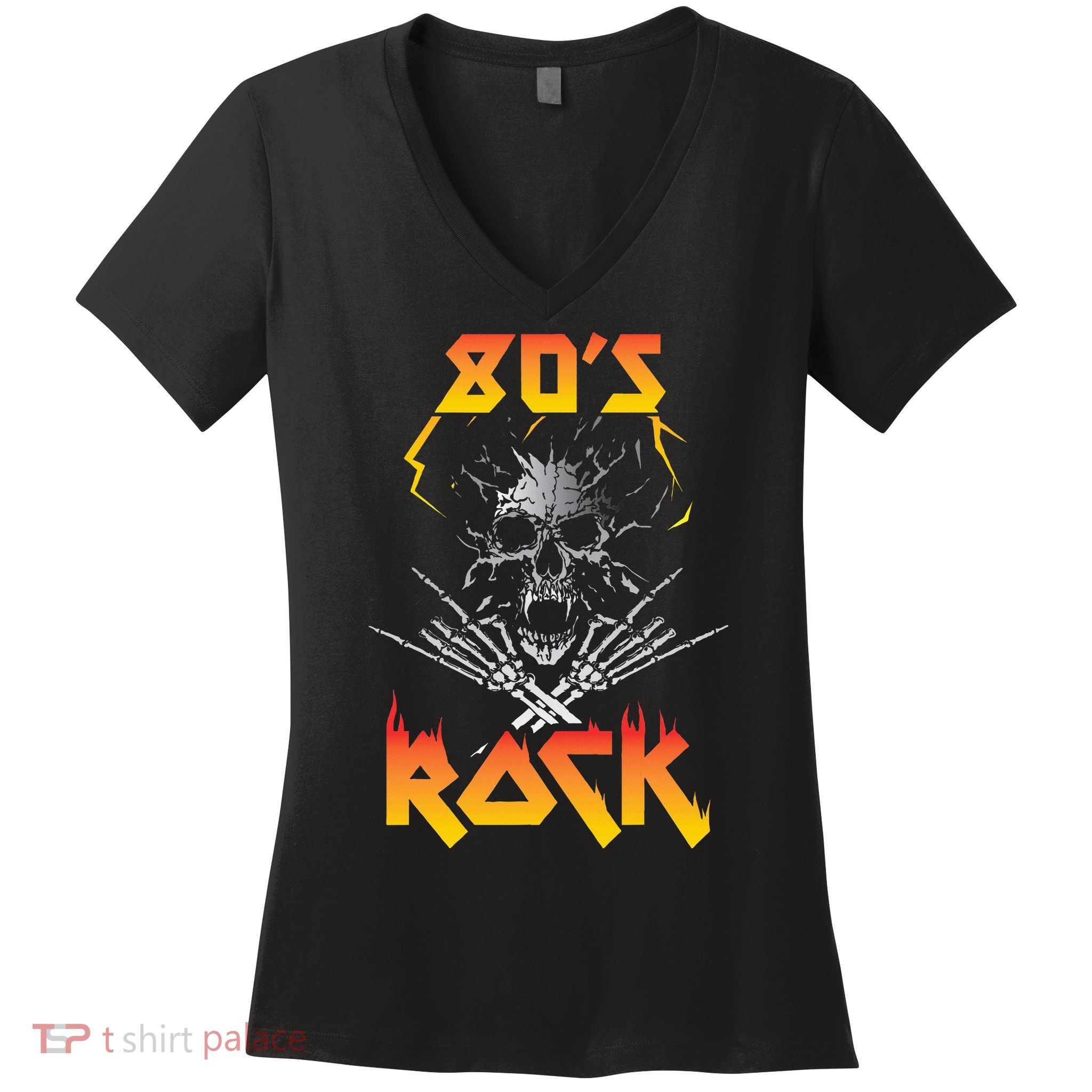 Faded 1980s Rock Roll For Eighties Rockers Band Women's V-Neck T-Shirt