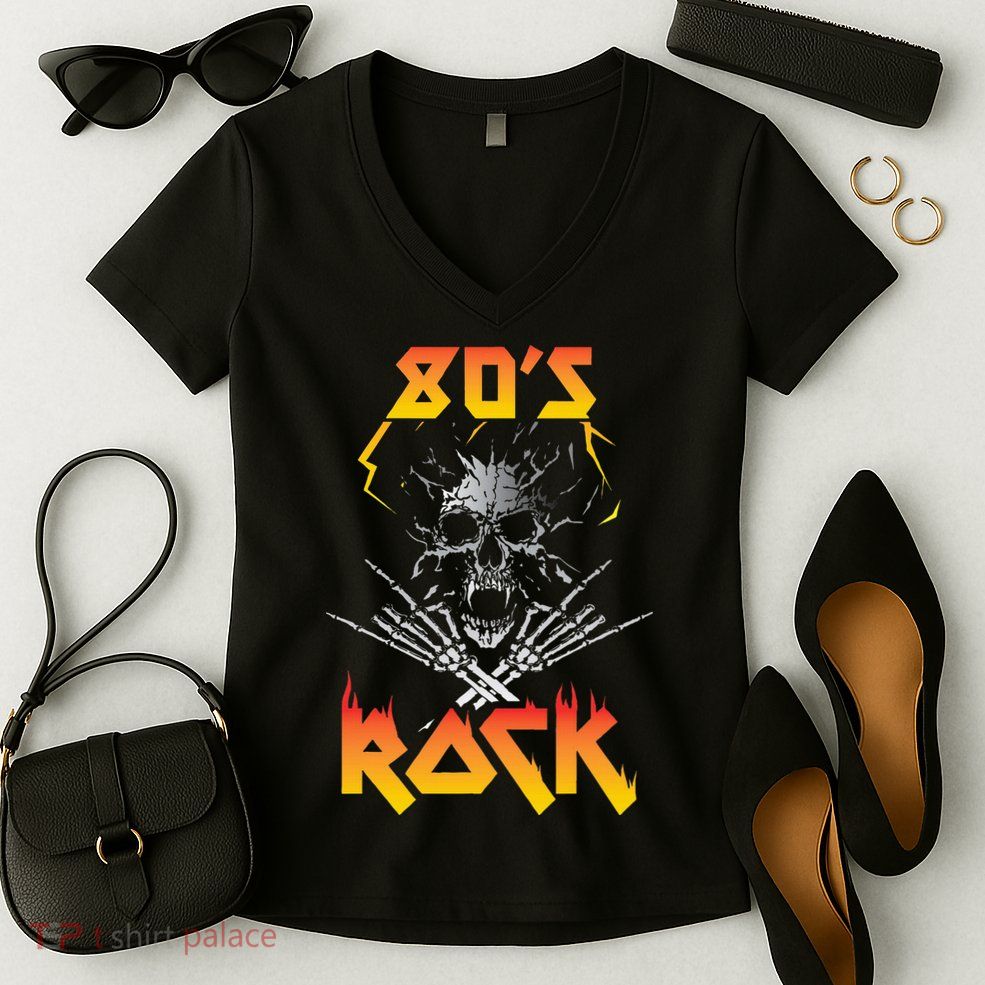 Faded 1980s Rock Roll For Eighties Rockers Band Women's V-Neck T-Shirt