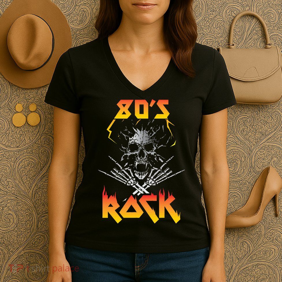 Faded 1980s Rock Roll For Eighties Rockers Band Women's V-Neck T-Shirt