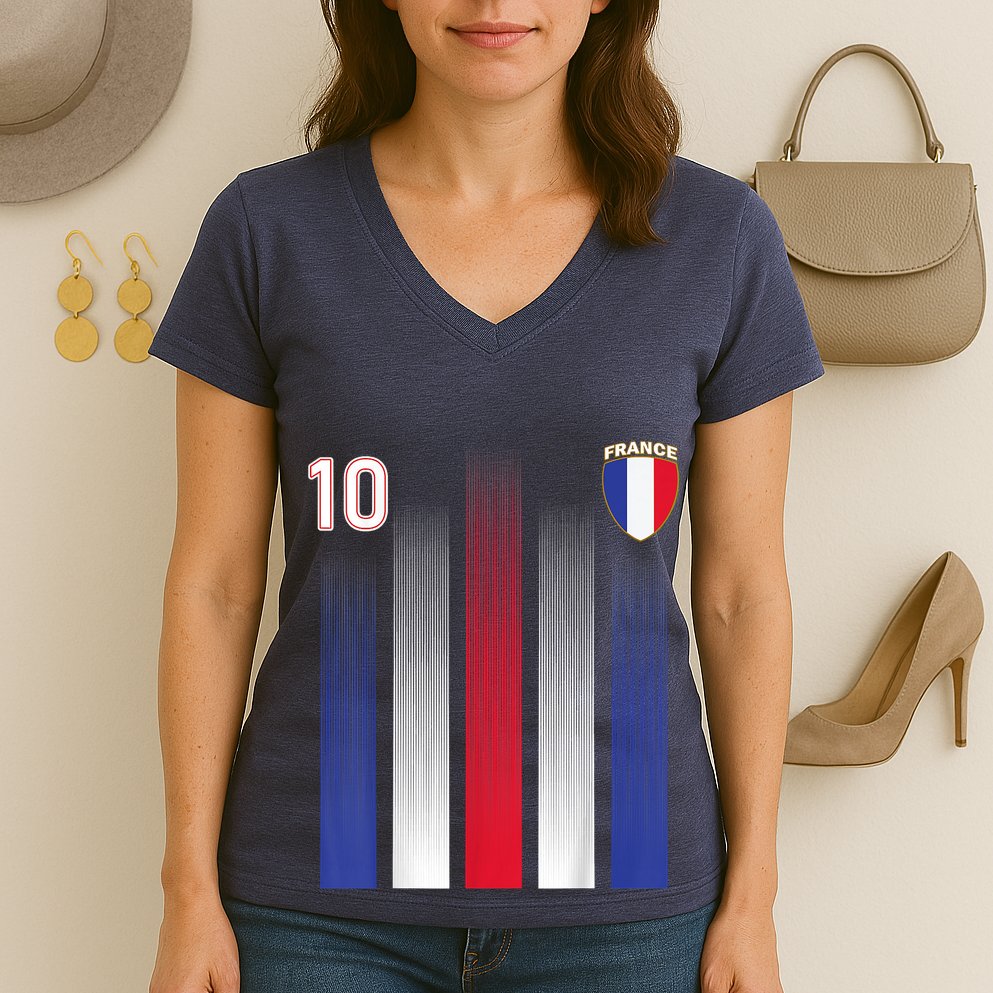 France 10 Soccer Jersey France Football Fan Soccer Women's V-Neck T-Shirt