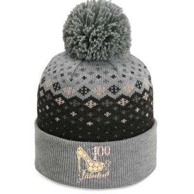 Fabulous & 100 Sparkly Heel 100th Birthday The Baniff Cuffed Pom Beanie