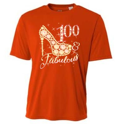 Fabulous & 100 Sparkly Heel 100th Birthday Cooling Performance Crew T-Shirt