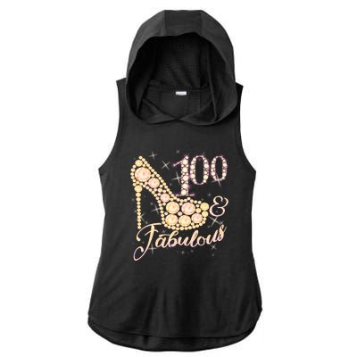 Fabulous & 100 Sparkly Heel 100th Birthday Ladies PosiCharge Tri-Blend Wicking Draft Hoodie Tank