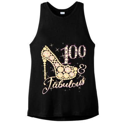 Fabulous & 100 Sparkly Heel 100th Birthday Ladies PosiCharge Tri-Blend Wicking Tank