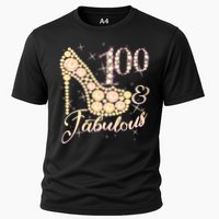 Fabulous & 100 Sparkly Heel 100th Birthday Cooling Performance Crew T-Shirt