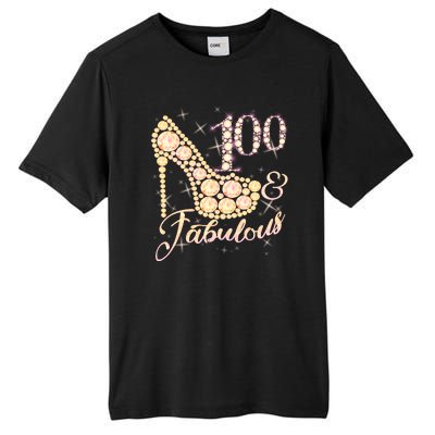 Fabulous & 100 Sparkly Heel 100th Birthday Tall Fusion ChromaSoft Performance T-Shirt