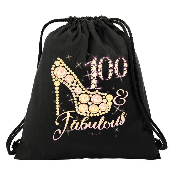 Fabulous & 100 Sparkly Heel 100th Birthday Drawstring Bag