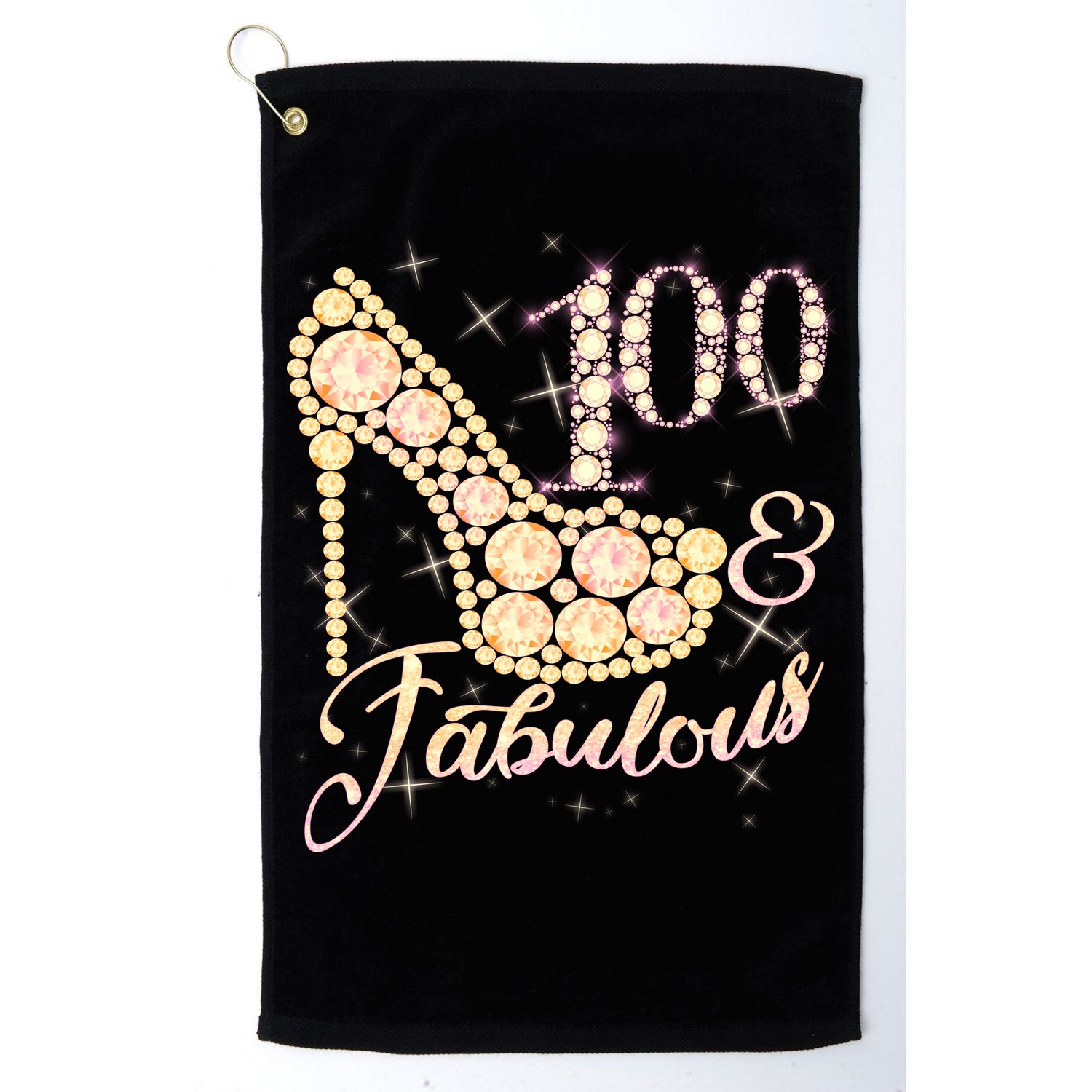 Fabulous & 100 Sparkly Heel 100th Birthday Golf Towel