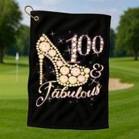 Fabulous & 100 Sparkly Heel 100th Birthday Golf Towel