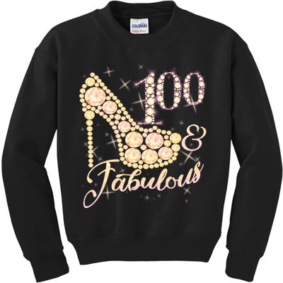 Fabulous & 100 Sparkly Heel 100th Birthday Kids Sweatshirt