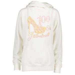 Fabulous & 100 Sparkly Heel 100th Birthday Womens Funnel Neck Pullover Hood