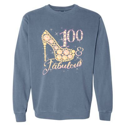 Fabulous & 100 Sparkly Heel 100th Birthday Garment-Dyed Sweatshirt