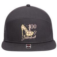 Fabulous & 100 Sparkly Heel 100th Birthday 7 Panel Mesh Trucker Snapback Hat