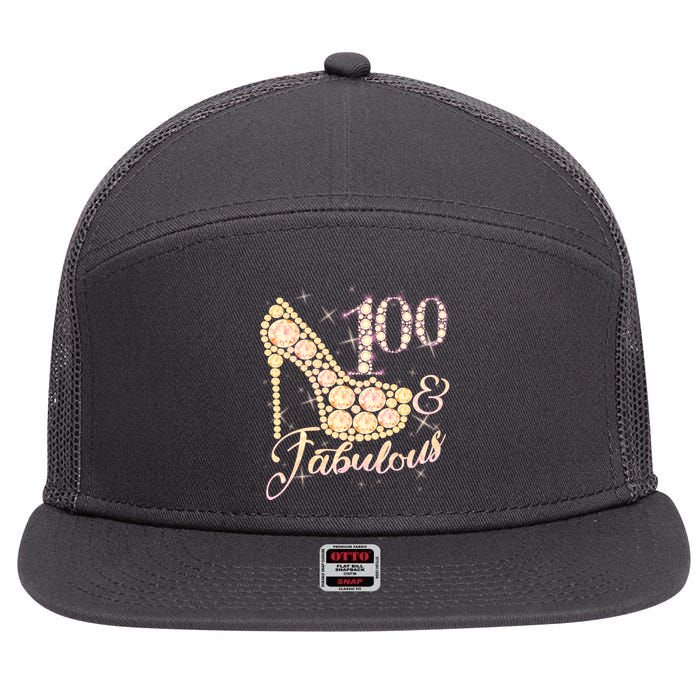 Fabulous & 100 Sparkly Heel 100th Birthday 7 Panel Mesh Trucker Snapback Hat