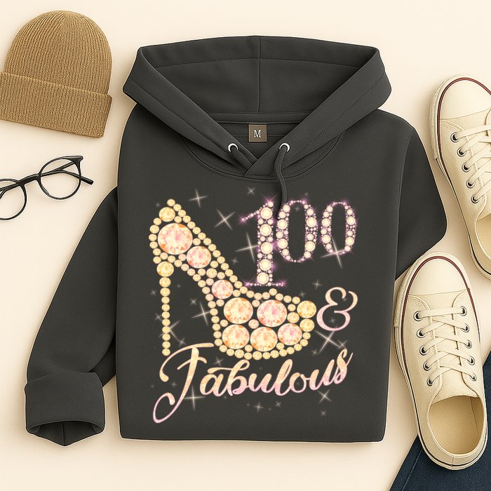 Fabulous & 100 Sparkly Heel 100th Birthday Hoodie