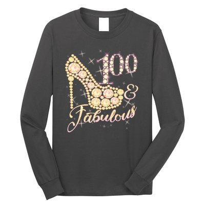 Fabulous & 100 Sparkly Heel 100th Birthday Long Sleeve Shirt