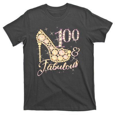 Fabulous & 100 Sparkly Heel 100th Birthday T-Shirt