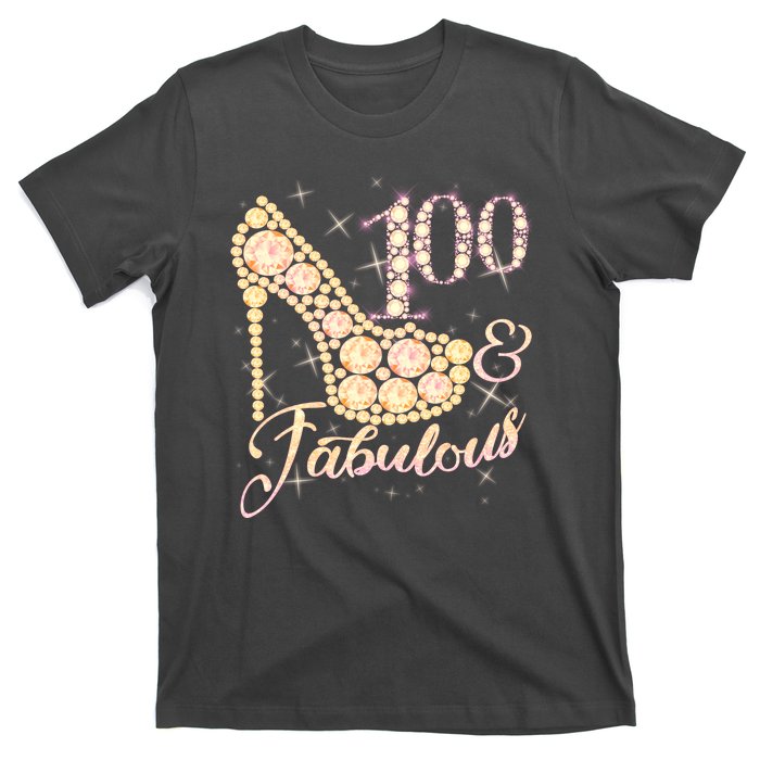 Fabulous & 100 Sparkly Heel 100th Birthday T-Shirt