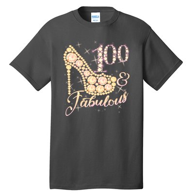 Fabulous & 100 Sparkly Heel 100th Birthday Tall T-Shirt