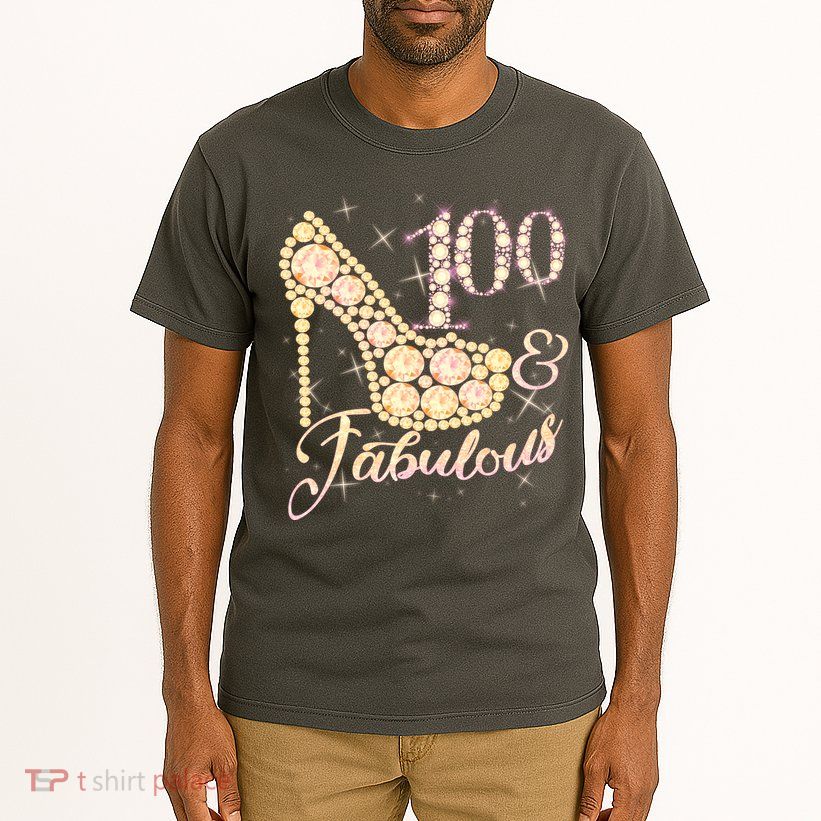 Fabulous & 100 Sparkly Heel 100th Birthday Tall T-Shirt