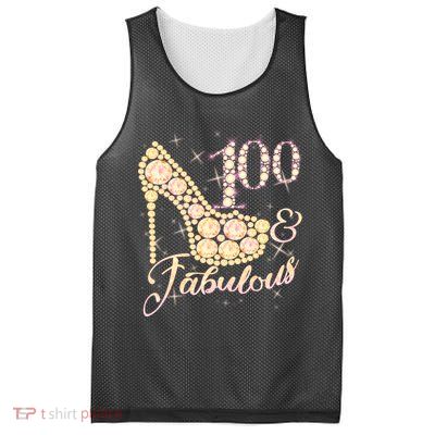 Fabulous & 100 Sparkly Heel 100th Birthday Mesh Reversible Basketball Jersey Tank
