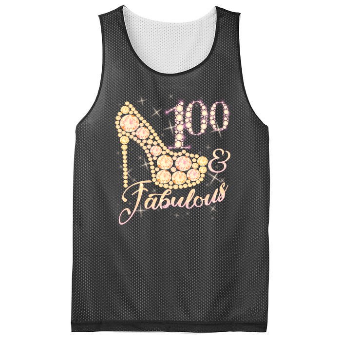 Fabulous & 100 Sparkly Heel 100th Birthday Mesh Reversible Basketball Jersey Tank