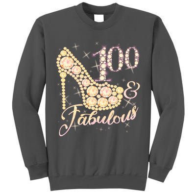 Fabulous & 100 Sparkly Heel 100th Birthday Tall Sweatshirt