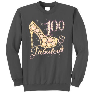 Fabulous & 100 Sparkly Heel 100th Birthday Tall Sweatshirt