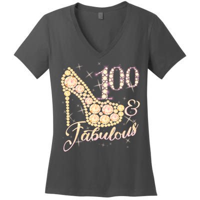 Fabulous & 100 Sparkly Heel 100th Birthday Women's V-Neck T-Shirt