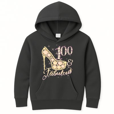Fabulous & 100 Sparkly Heel 100th Birthday Kids Hoodie