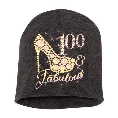 Fabulous & 100 Sparkly Heel 100th Birthday Short Acrylic Beanie