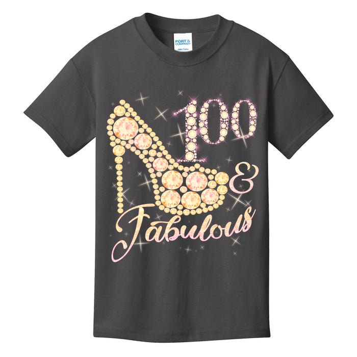 Fabulous & 100 Sparkly Heel 100th Birthday Kids T-Shirt