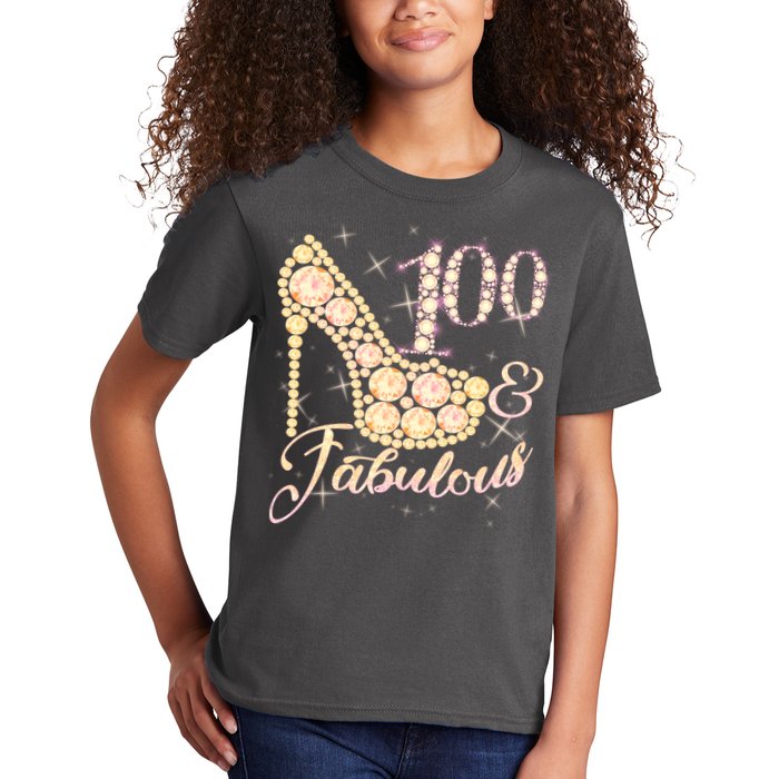 Fabulous & 100 Sparkly Heel 100th Birthday Kids T-Shirt