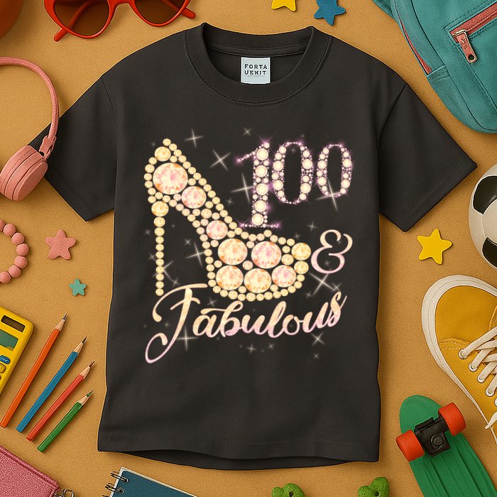 Fabulous & 100 Sparkly Heel 100th Birthday Kids T-Shirt