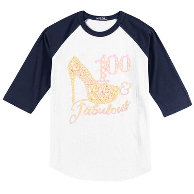 Fabulous & 100 Sparkly Heel 100th Birthday Baseball Sleeve Shirt