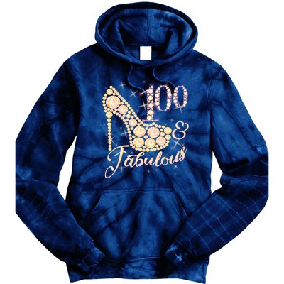 Fabulous & 100 Sparkly Heel 100th Birthday Tie Dye Hoodie