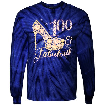 Fabulous & 100 Sparkly Heel 100th Birthday Tie-Dye Long Sleeve Shirt