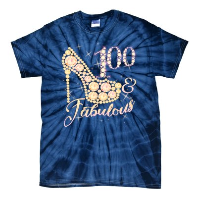 Fabulous & 100 Sparkly Heel 100th Birthday Tie-Dye T-Shirt