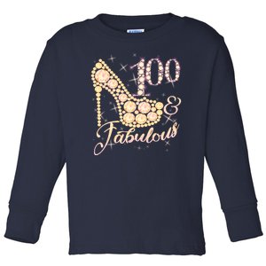 Fabulous & 100 Sparkly Heel 100th Birthday Toddler Long Sleeve Shirt