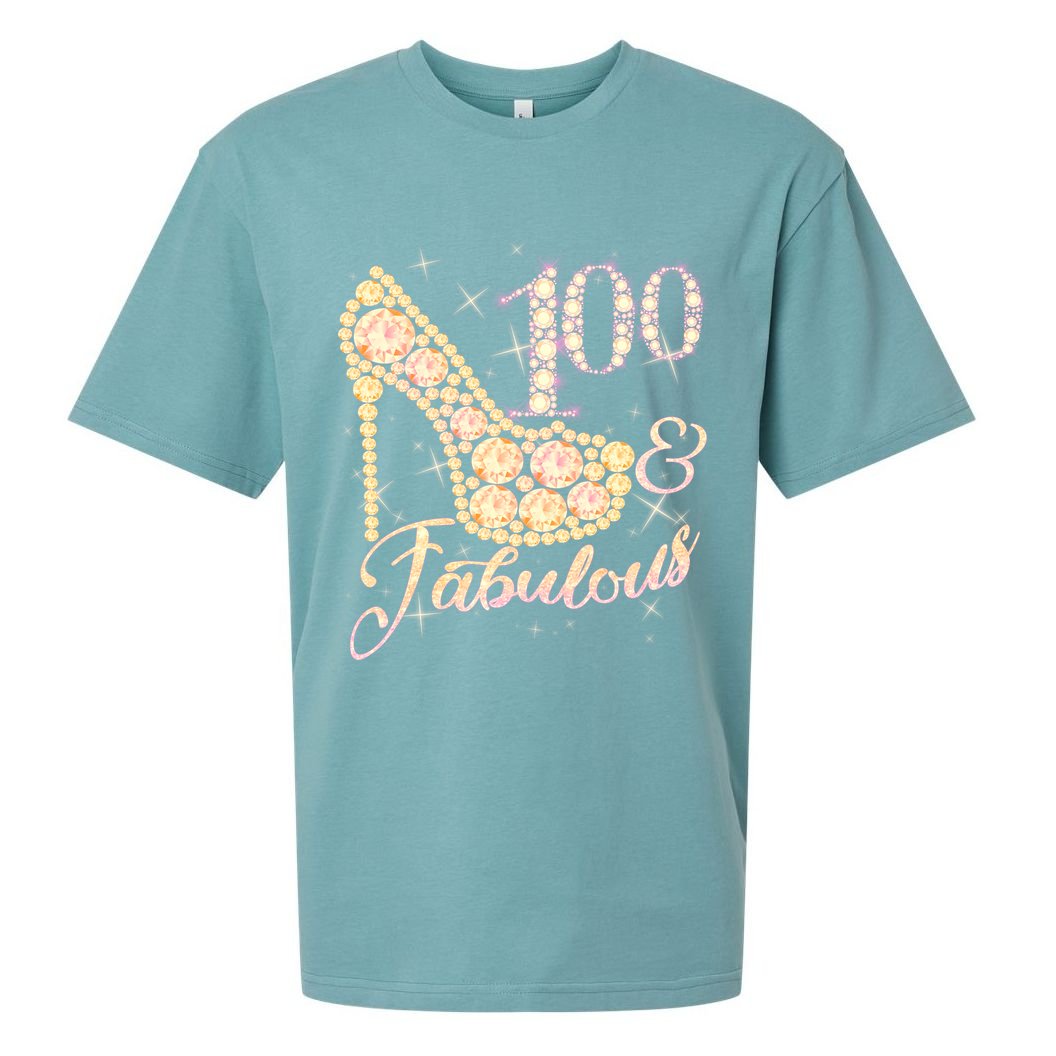 Fabulous & 100 Sparkly Heel 100th Birthday Sueded Cloud Jersey T-Shirt