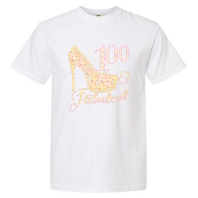 Fabulous & 100 Sparkly Heel 100th Birthday Garment-Dyed Heavyweight T-Shirt