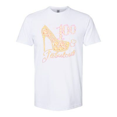 Fabulous & 100 Sparkly Heel 100th Birthday Softstyle® CVC T-Shirt