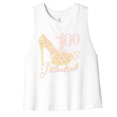 Fabulous & 100 Sparkly Heel 100th Birthday Women's Racerback Cropped Tank