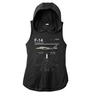 F 14 Tomcat Fighter Jet Diagram Graphic Ladies PosiCharge Tri-Blend Wicking Draft Hoodie Tank