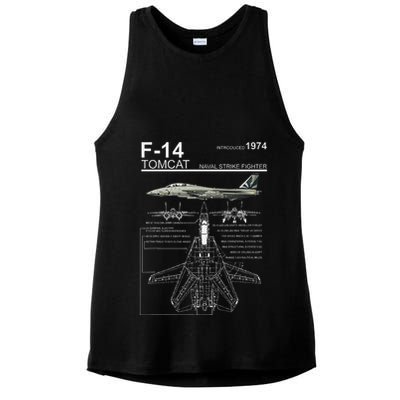 F 14 Tomcat Fighter Jet Diagram Graphic Ladies PosiCharge Tri-Blend Wicking Tank